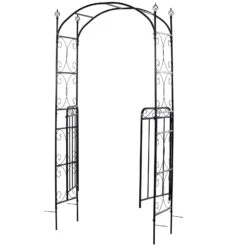 Outsunny Garden Arbor Arch Gate With Trellis Sides For Climbing Plants, Wedding Ceremony Decorations, Grape Vines, Locking Doors, Flourishes & Arrow Tips, Black -Outsunny pivcfa17e71fe5a39