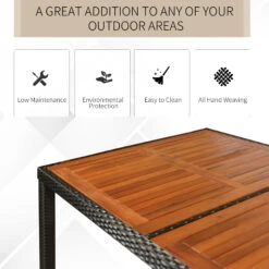 Outsunny 9 PCS Patio Dining Set Rattan Wicker Furniture Set With Acacia Wood Table Top, Armrest Chairs With Water-Proof Cushion, Cream White -Outsunny pj288c18143020dee