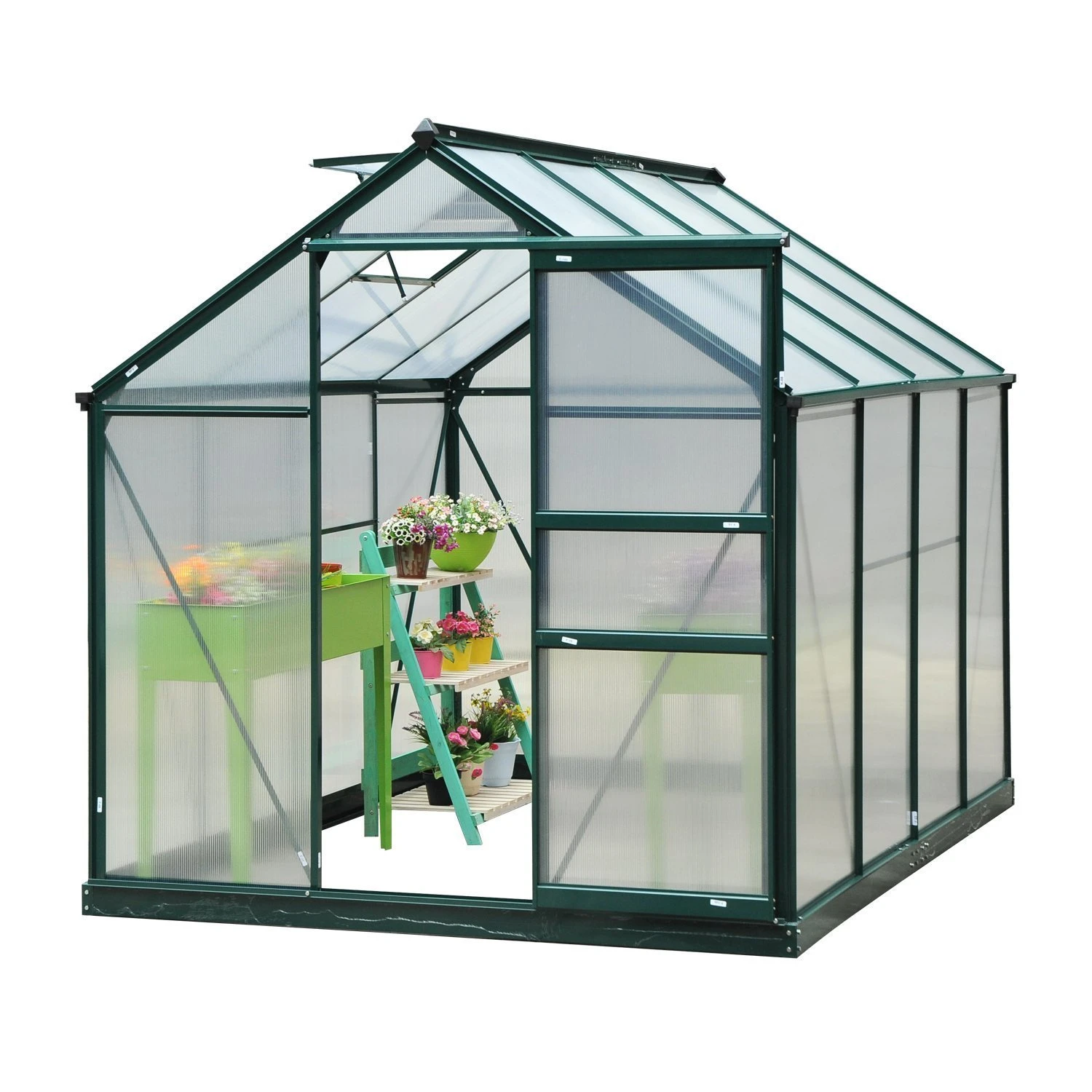 Outsunny 6' X 8' X 7' Polycarbonate Greenhouse Walk-in Plant Greenhouse For Backyard/Outdoor Use With Window And Door, Aluminum Frame, PC Board 8 Outsunny 6' X 8' X 7' Polycarbonate Greenhouse Walk-in Plant Greenhouse For Backyard/Outdoor Use With Window And Door, Aluminum Frame, PC Board - Image 8