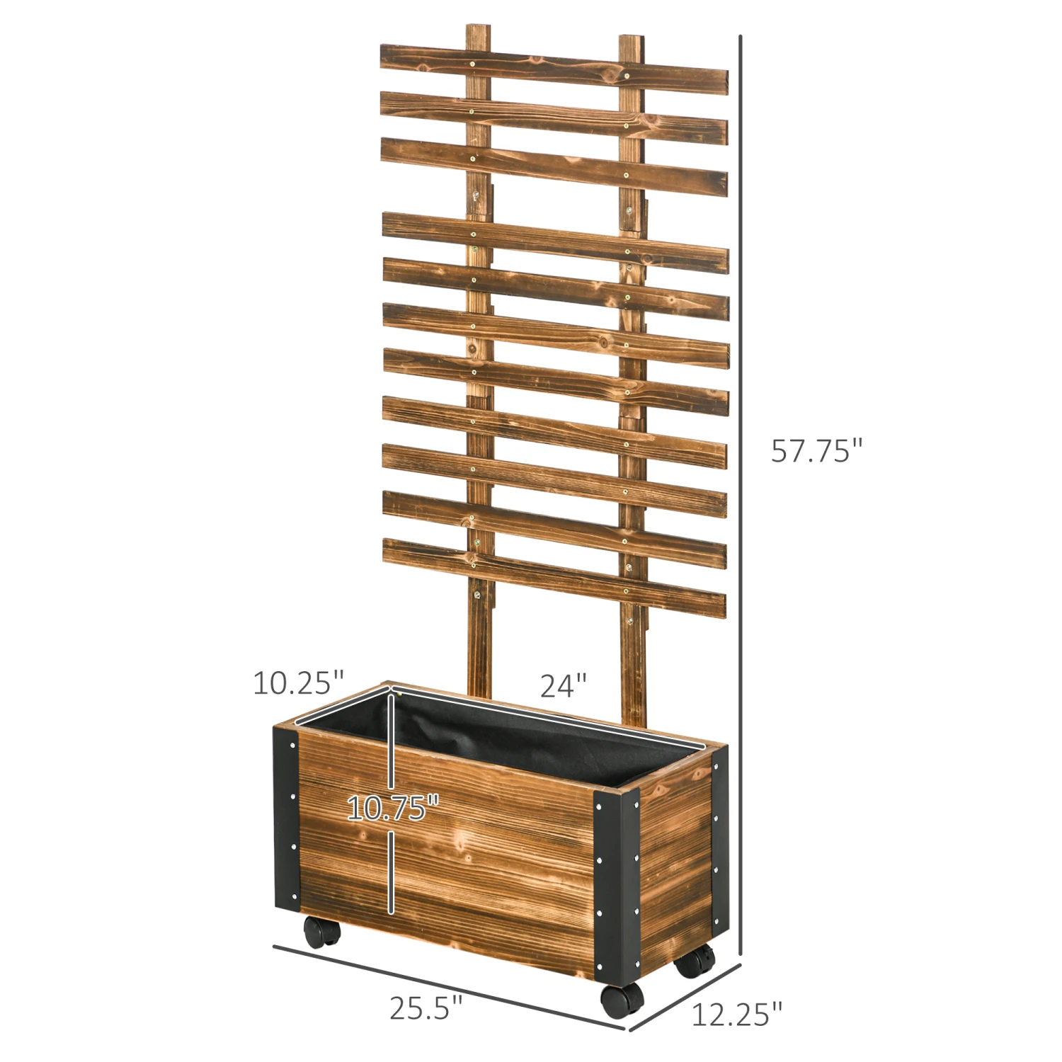 Outsunny Wooden Raised Garden Bed, Planter With Trellis And Metal Corners, Portable On Wheels, For Patio, Backyard, Deck 3 Outsunny Wooden Raised Garden Bed, Planter With Trellis And Metal Corners, Portable On Wheels, For Patio, Backyard, Deck - Image 3