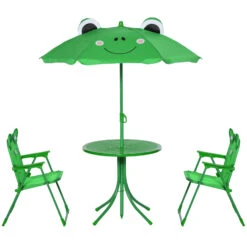 Outsunny Folding Kids Table And Chair Set, Picnic Table With Frog Pattern Removable & Height Adjustable Sun Umbrella For Garden, Backyard, Green -Outsunny pr4daa181f5242364