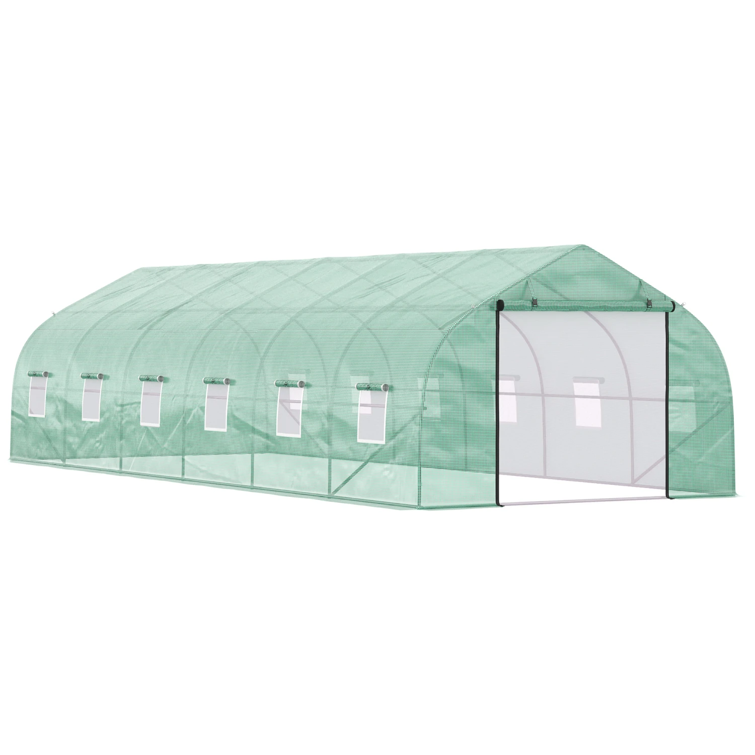 Outsunny 26' X 10' X 7' Walk-In Greenhouse Tunnel, Large Gardening Hot House With 12 Windows, 2 Net Protected Zipper Screen Doors For Backyard, Green 1 Outsunny 26' X 10' X 7' Walk-In Greenhouse Tunnel, Large Gardening Hot House With 12 Windows, 2 Net Protected Zipper Screen Doors For Backyard, Green