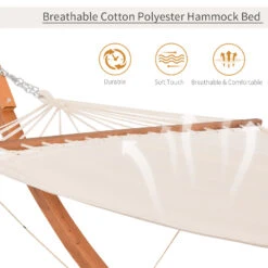 Outsunny Outdoor Hammock With Stand & Accessories, Heavy Duty Wooden Frame, Extra Large Sun Shade Canopy, Indoor Outside Boho Style Nap Bed, Natural Cotton, White -Outsunny pzV56217e69e94d15
