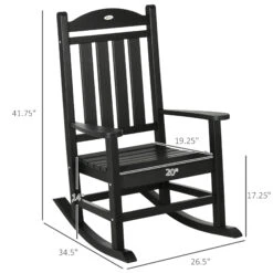 Outsunny Outdoor Rocking Chair, All Weather-Resistant HDPE Rocking Patio Chairs With Rustic High Back, Armrests, Oversized Seat And Slatted Backrest, 350lbs Weight Capacity, Black -Outsunny q5Uc17188b23232f8