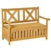 Outsunny Wooden Outdoor Storage Bench 2-Person Backyard Patio Bench With Louvered Side Panels & Wood Build, Yellow