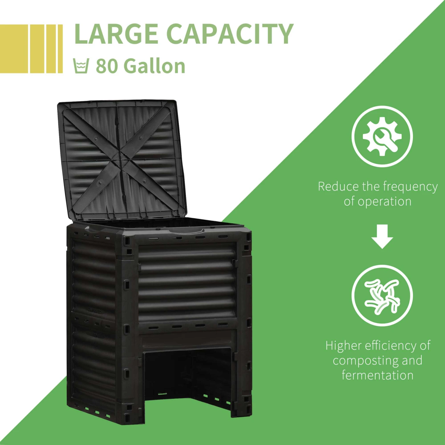 Outsunny Garden Compost Bin 80 Gallon Outdoor Large Capacity Composter Fast Create Fertile Soil Aerating Box, Easy Assembly, Black 5 Outsunny Garden Compost Bin 80 Gallon Outdoor Large Capacity Composter Fast Create Fertile Soil Aerating Box, Easy Assembly, Black - Image 5