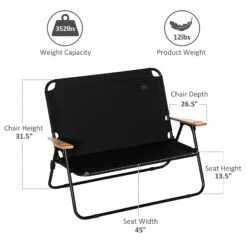 Outsunny Double Folding Camping Chair, Loveseat For 2 Adults, Portable Camping Couch With Wood Armrest & Cupholders, For Backpacking, Beach, Sports Travel, Black -Outsunny q8Jc1718123778ed8