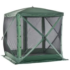 Outsunny Pop Up Camping Canopy Gazebo Screen Shelter Tent With Single Person Easy Set-Up, Ventilating Mesh, Portable Carry Bag For Outdoor Camping Party Event, 7x7FT, Green -Outsunny q9j07c17e6b7c163f