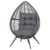 Outsunny Patio Wicker Egg Chair W/ Soft Cushion, Teardrop Cuddle Seat, Outdoor / Indoor Patio Chair, PE Plastic Rattan Furniture With Adjustable Height Feet Pads, Gray