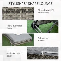 Outsunny Chaise Lounge Pool Chair, Outdoor PE Rattan Cushioned Patio Sun Lounger W/ 5-Level Adjustable Backrest & Wheels For Easy Movement, Wicker, Gray -Outsunny qEg08817e6ca113d5