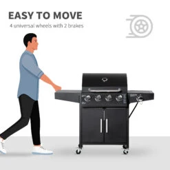 Outsunny 52" Barbecue Grill With Wheels 4+1 Burner Liquid Propane Gas Grill Outdoor Cabinet Style BBQ Trolley W/ Side Burner, Warming Rack -Outsunny qF075617f2768c767