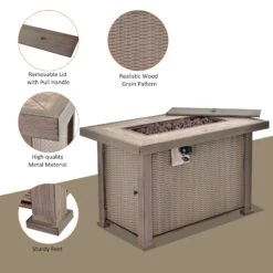 Outsunny 42" Propane Fire Pit Table, 50,000 BTU Wicker-effect Auto-Ignition Gas Fireplace Fire Pits With Ceramic Tabletop, Steel Base, Lid, Lava Rocks And Cover, CSA Certification, Grey -Outsunny qGped417e67c3f23b