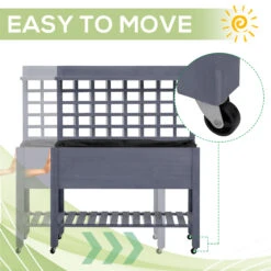 Outsunny 41" Raised Garden Bed Mobile Elevated Wooden Planter Box Stand With Wheels, Trellis And Storage Shelf, Gray 12 Outsunny 41" Raised Garden Bed Mobile Elevated Wooden Planter Box Stand With Wheels, Trellis And Storage Shelf, Gray -Outsunny qH7a09188c3b8db92