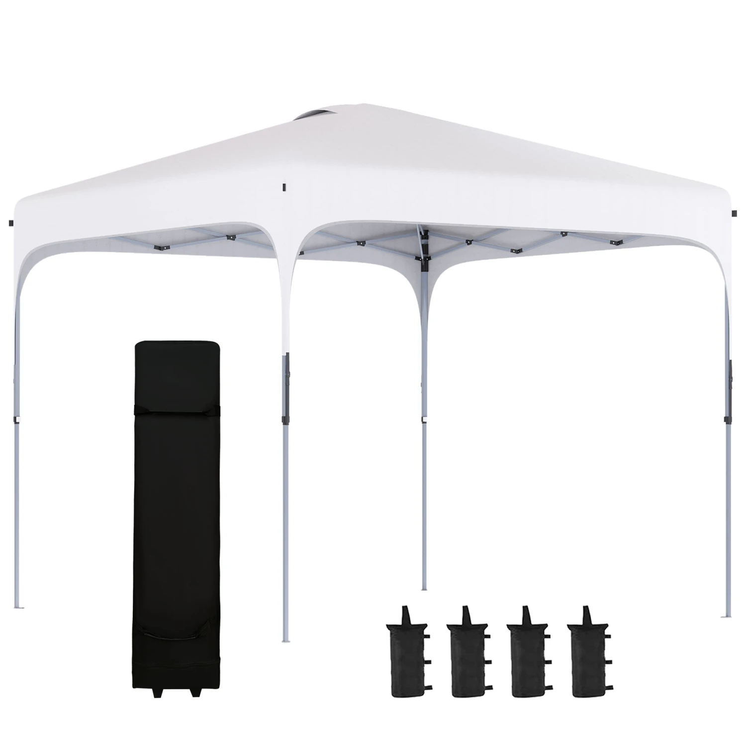 Outsunny 10' X 10' Pop Up Canopy Tent With Wheeled Carry Bag And 4 Sand Bags, Instant Sun Shelter, Tents For Parties, Height Adjustable, For Outdoor, Garden, Patio, White 1 Outsunny 10' X 10' Pop Up Canopy Tent With Wheeled Carry Bag And 4 Sand Bags, Instant Sun Shelter, Tents For Parties, Height Adjustable, For Outdoor, Garden, Patio, White