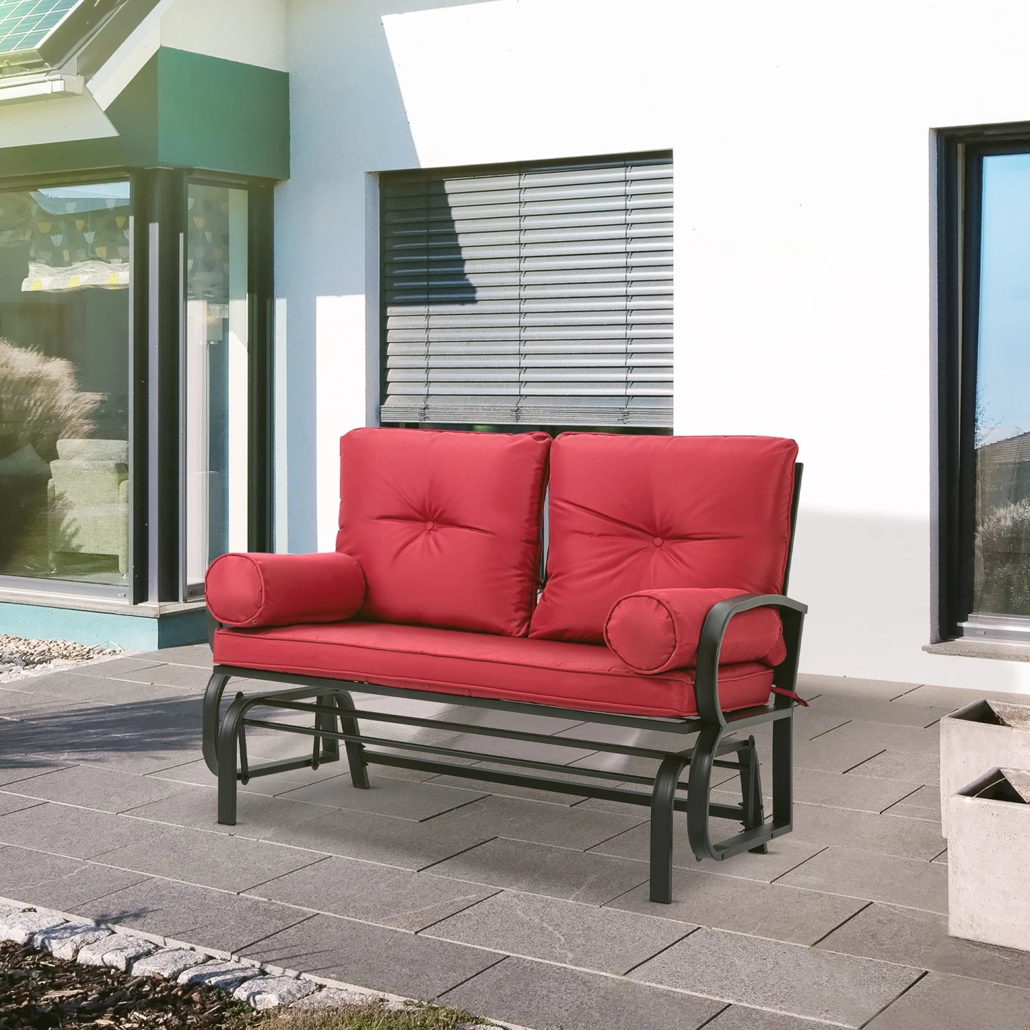 Outsunny 2-Person Outdoor Glider Chair, Patio Double Rocking Loveseat W/ Cushions, Red 2 Outsunny 2-Person Outdoor Glider Chair, Patio Double Rocking Loveseat W/ Cushions, Red - Image 2