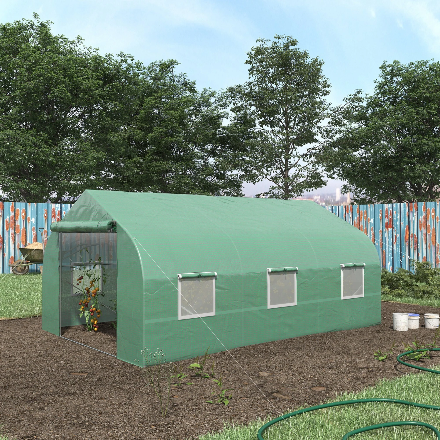 Outsunny 11.5' X 10' X 7' Outdoor Portable Walk-In Tunnel Greenhouse With Windows-Deep Green 2 Outsunny 11.5' X 10' X 7' Outdoor Portable Walk-In Tunnel Greenhouse With Windows-Deep Green - Image 2