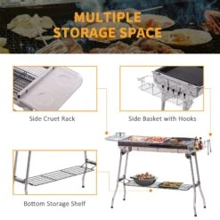 Outsunny Charcoal Barbecue Grill Stainless Steel Portable Folding Charcoal BBQ Grill Stainless Steel Camp Picnic Cooker -Outsunny qTm43c17e671f3198