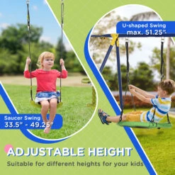 Outsunny Heavy-Duty Metal Swing Set For Backyard, With A-Frame Swing Stand, Saucer Swing, Glider, Slide, Gym Rings, Basketball Hoop, Ground Stakes, For Outdoor Indoor, Aged 3-12 Years Old -Outsunny qVk88c1862ec0b5e1