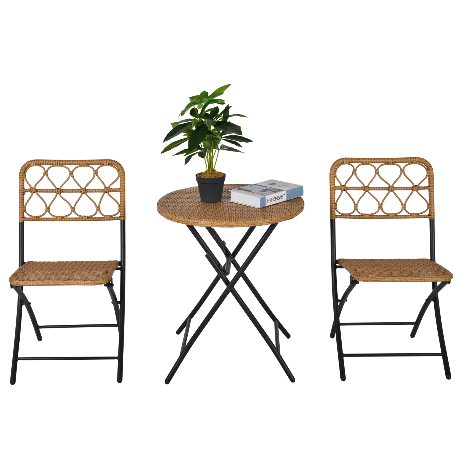 Outsunny 3 PCS Rattan Wicker Bistro Set With Easy Folding, Hand Woven Rattan Coffee Table And Chairs For Outdoor Lawn, Pool, Balcony & Garden, Natural 7 Outsunny 3 PCS Rattan Wicker Bistro Set With Easy Folding, Hand Woven Rattan Coffee Table And Chairs For Outdoor Lawn, Pool, Balcony & Garden, Natural - Image 7