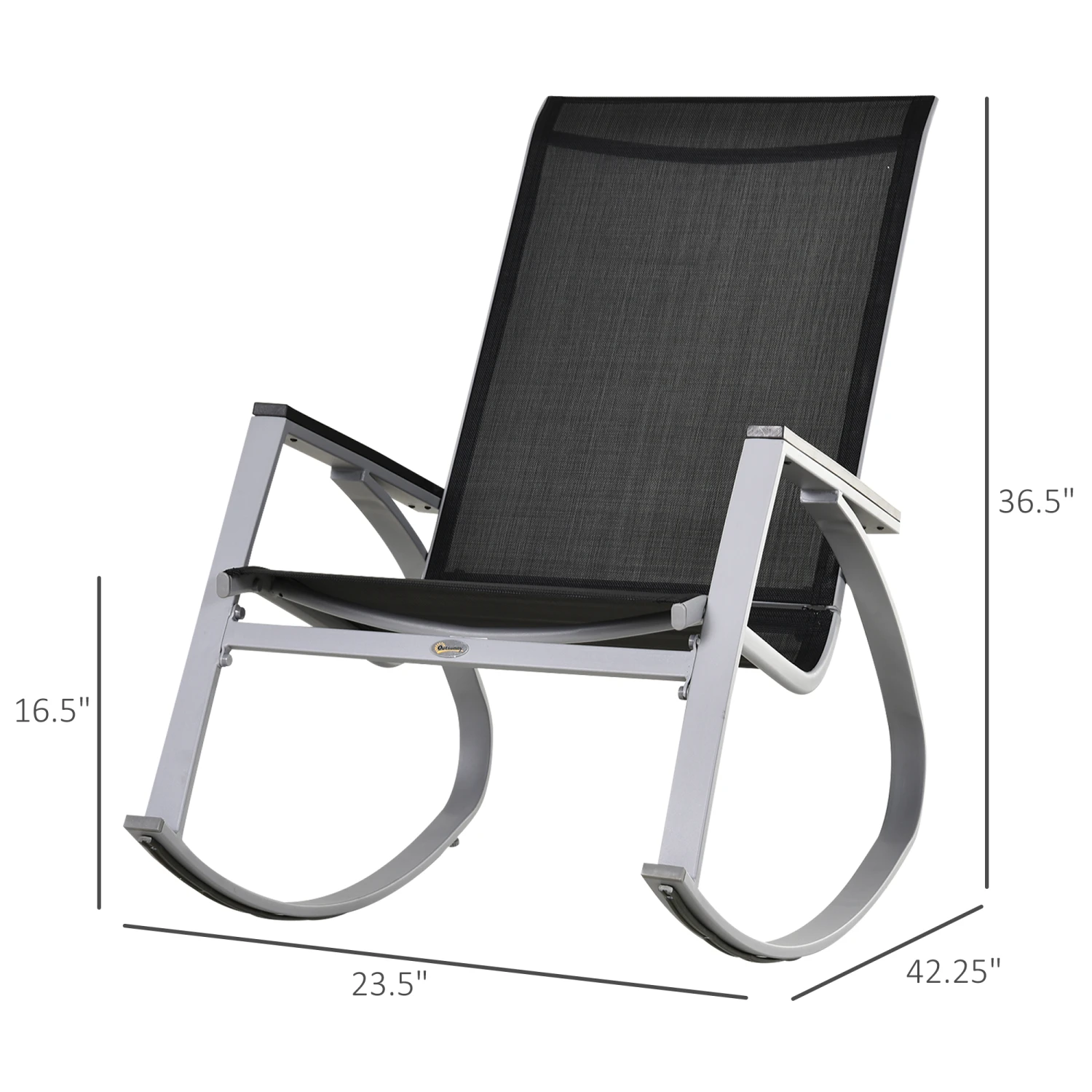 Outsunny Outdoor Modern Front Porch Patio Rocking Sling Chair - Black / Silver 4 Outsunny Outdoor Modern Front Porch Patio Rocking Sling Chair - Black / Silver - Image 4