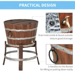Outsunny 13 Gallons Retro Style Wooden Cooler Ice Bucket With Support Frame, Foldable Flip Cover, And Drain Faucet -Outsunny qeZ88c17fe87adca2