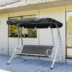 Outsunny 3-Seat Patio Swing Chair, Outdoor Canopy Swing With Stand, Adjustable Shade, Steel Frame For Adults, Garden, Poolside, Black 21 Outsunny 3-Seat Patio Swing Chair, Outdoor Canopy Swing With Stand, Adjustable Shade, Steel Frame For Adults, Garden, Poolside, Black -Outsunny qei6ff180b6af8b1d