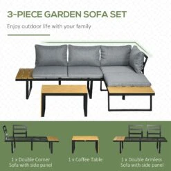 Outsunny 3 Piece Patio Furniture Set With Cushions, Aluminum Frame Outdoor Conversation Sofa Set W/ Two Loveseats And Wood Grain Plastic Top Coffee Table/Side Table, Dark Gray 12 Outsunny 3 Piece Patio Furniture Set With Cushions, Aluminum Frame Outdoor Conversation Sofa Set W/ Two Loveseats And Wood Grain Plastic Top Coffee Table/Side Table, Dark Gray -Outsunny qtka09188d70839d3