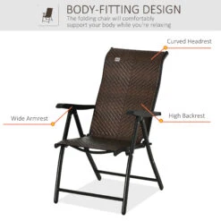 Outsunny Wicker Folding Patio Chair, Outdoor PE Rattan Recliner Camping Chairs With 7-Level Adjustable High Backrest For Garden, Balcony, Indoor, Lawn, Brown -Outsunny qwIa091812374034b