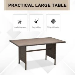 Outsunny 6 PCS Patio Dining Set All Weather Rattan Wicker Furniture Set With Wood Grain Top Table And Soft Cushions, Beige -Outsunny qwVa0918104b93994