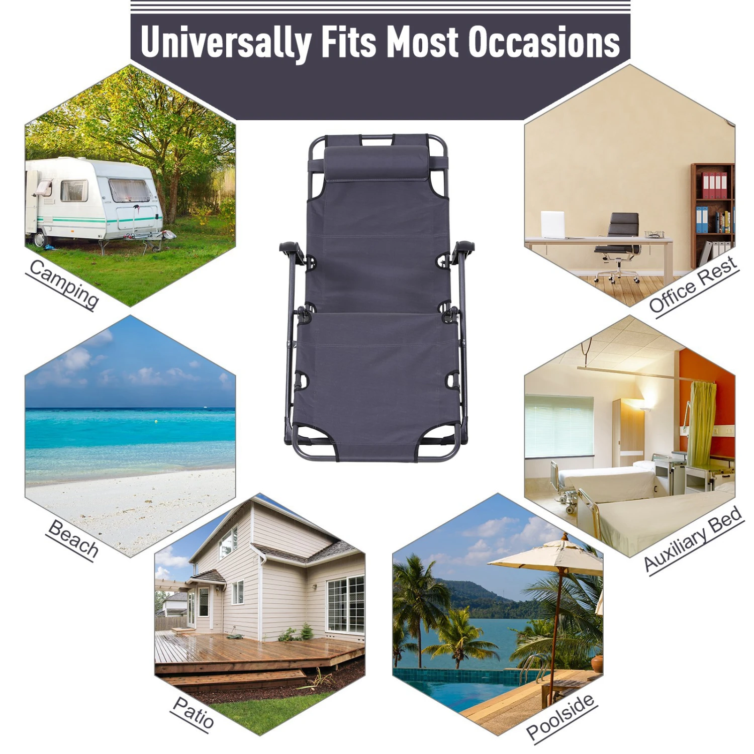 Outsunny Tanning Chair, 2-in-1 Beach Lounge Chair & Camping Chair W/ Pillow & Pocket, Adjustable Chaise For Sunbathing Outside, Patio, Poolside, Gray 7 Outsunny Tanning Chair, 2-in-1 Beach Lounge Chair & Camping Chair W/ Pillow & Pocket, Adjustable Chaise For Sunbathing Outside, Patio, Poolside, Gray - Image 7