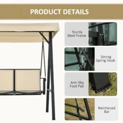 Outsunny 2-Person Patio Swings With Canopy, Outdoor Canopy Swing With Adjustable Shade, Breathable Mesh Seats And Steel Frame For Garden, Poolside, Backyard, Beige -Outsunny qyjb1017f276912a4