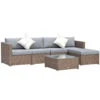 Outsunny 6 Piece Patio Furniture Set Outdoor Wicker Conversation Set All Weather PE Rattan Sectional Sofa Set With Ottoman, Cushions & Tempered Glass Table, Gray