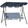 Outsunny 3-Seat Outdoor Patio Swing Chair With Removable Cushion, Steel Frame Stand And Adjustable Tilt Canopy For Patio, Garden, Poolside, Balcony, Backyard, Dark Blue And White