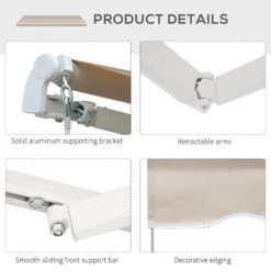 Outsunny 8' X 7' Patio Retractable Awning, Manual Exterior Sun Shade Deck Window Cover, Beige -Outsunny r5a756181a40ad58a
