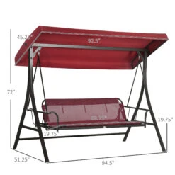 Outsunny 3 Person Patio Swing Chair Bed, Converting Flatbed, Outdoor Porch Swing Glider With Adjustable Canopy, Removable Cushions, Pillows, For Garden, Poolside, Backyard, Red -Outsunny r6Ec17188c26ec7b9