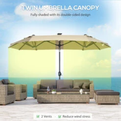 Outsunny 10ft Double-sided Patio Umbrella With Solar Lights And Sandbag Base, Outdoor Umbrella With Push Button Tilt, Crank, Air Vents For Garden, Backyard, Deck, Pool, Market, Coffee -Outsunny r9o7561864a938bb8