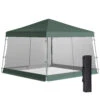 Outsunny 12' X 12' Pop Up Canopy, Foldable Canopy Tent With Carrying Bag, Mesh Sidewalls And 3-Level Adjustable Height For Outdoor, Garden, Patio, Party, Green