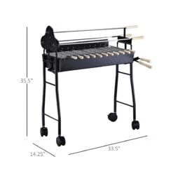 Outsunny 35" Charcoal BBQ Grill And Smoker Combo 2 In 1 Portable Rotisserie With Large/Small Skewers Included And 4 Wheels For Portability -Outsunny rDX82917e68b20b60