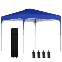 Outsunny 8' X 8' Pop Up Canopy Tent With Wheeled Carry Bag And 4 Sand Bags, Instant Sun Shelter, Tents For Parties, Height Adjustable, For Outdoor, Garden, Patio, Royal Bue