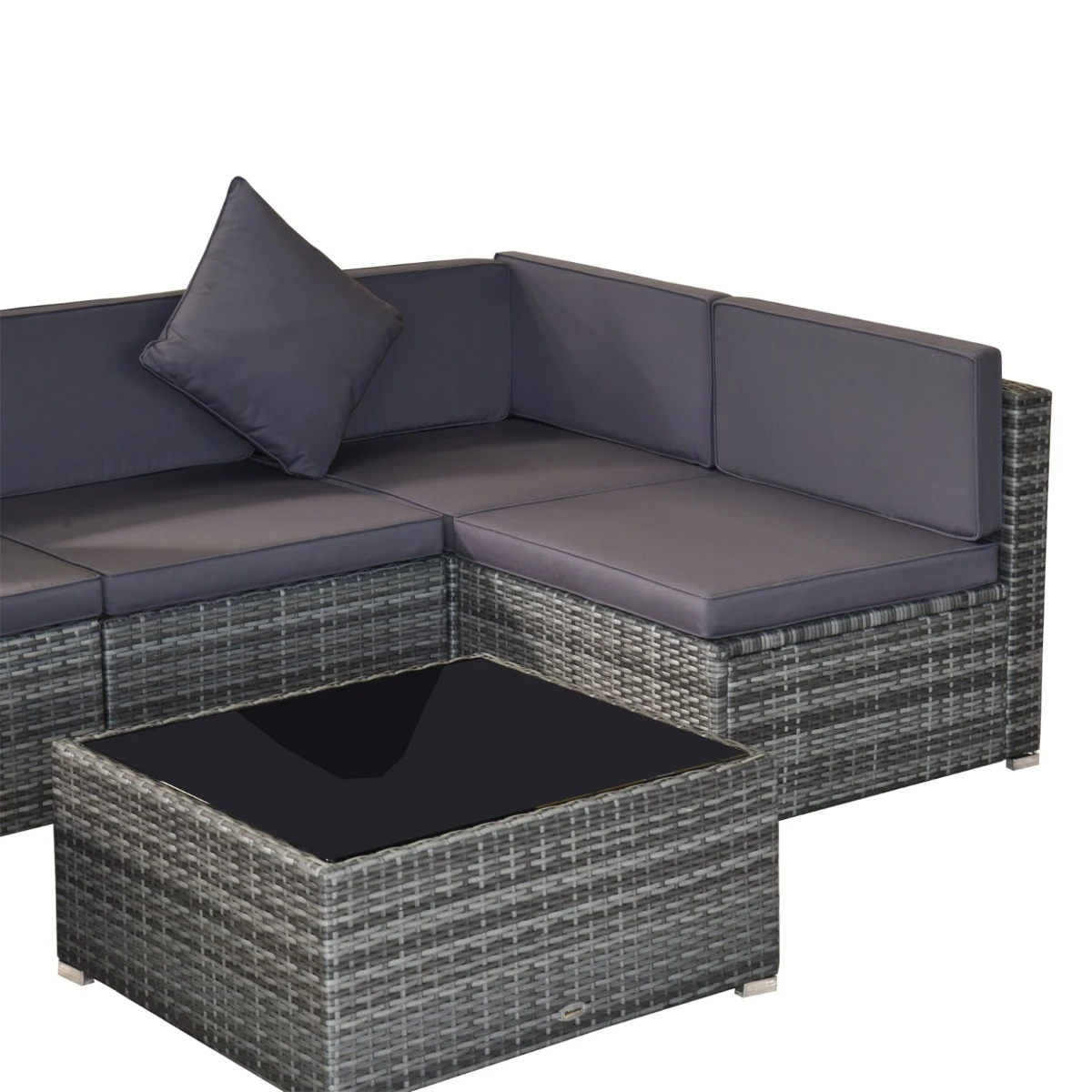 Outsunny 7 Piece Outdoor Patio Furniture Set, PE Rattan Wicker Sectional Sofa Set With Couch Cushions, Throw Pillows And Black Coffee Table, Double Gray 12 Outsunny 7 Piece Outdoor Patio Furniture Set, PE Rattan Wicker Sectional Sofa Set With Couch Cushions, Throw Pillows And Black Coffee Table, Double Gray - Image 12