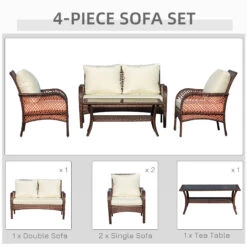 Outsunny 4-Piece Outdoor Wicker Sofa Set, Outdoor PE Rattan Conversation Furniture With 4 Chairs & Table, Water-Fighting Material, White -Outsunny rPHb1017f91e35eb5