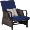 Outsunny Outdoor Recliner Chair With Cushion, Rust-Resistant Aluminum Frames PE Wicker Patio Lounge Chaise Chair With Adjustable Reclining Backrest And Footrest, Pillow, Dark Blue