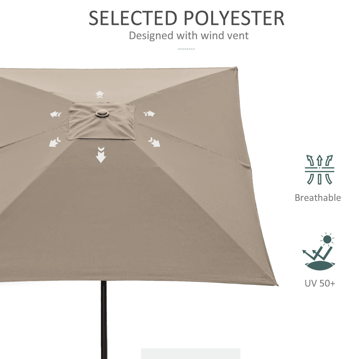 Outsunny 6.5' X 10' Rectangular Market Umbrella, Patio Outdoor Table Umbrella With Crank And Push Button Tilt, Coffee 7 Outsunny 6.5' X 10' Rectangular Market Umbrella, Patio Outdoor Table Umbrella With Crank And Push Button Tilt, Coffee - Image 7