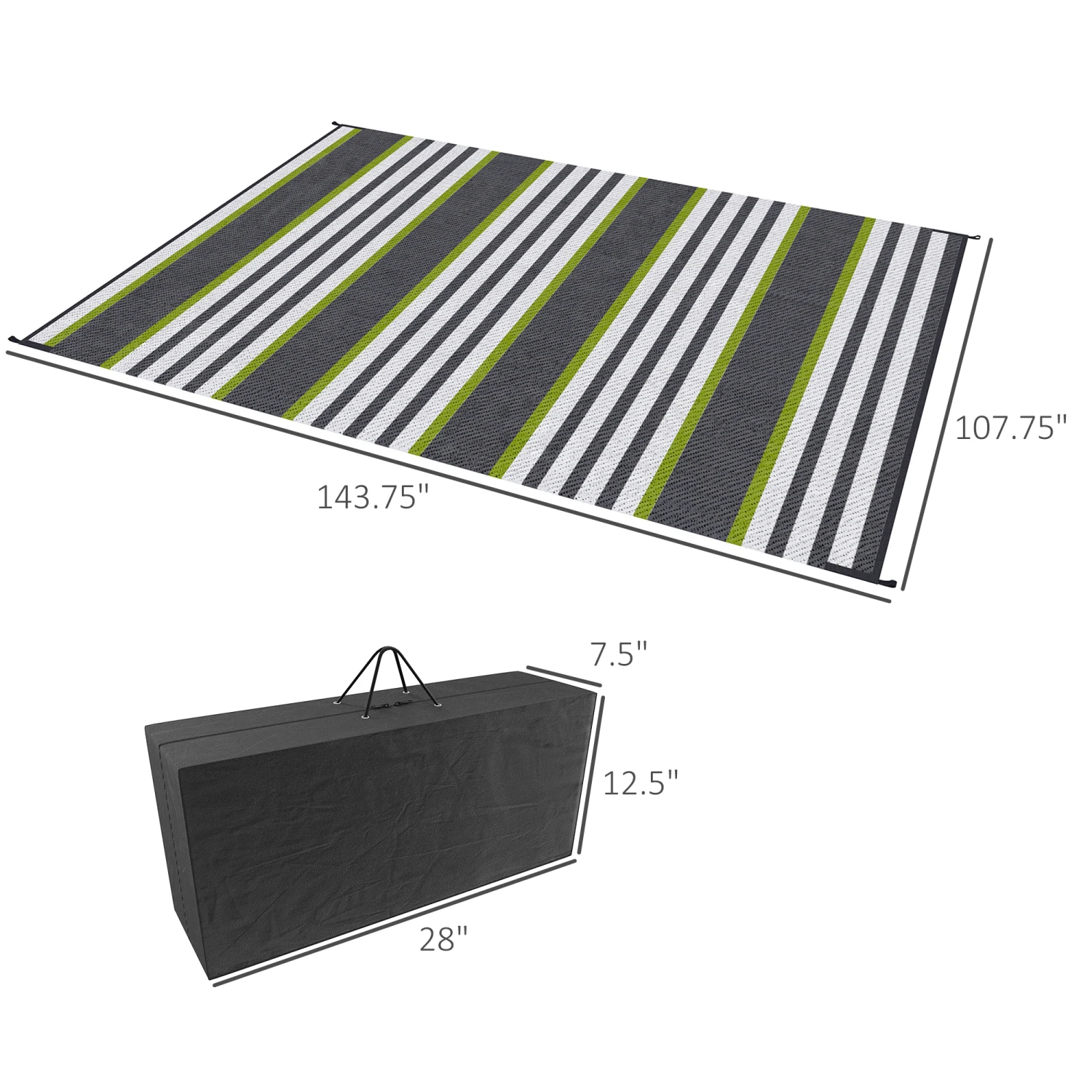 Outsunny Reversible Outdoor Rug Carpet, 9' X 12' Waterproof Plastic Straw Rug, Portable RV Camping Rugs With Carry Bag, Large Floor Mat For Backyard, Deck, Picnic, Beach, Green & Gray Striped 3 Outsunny Reversible Outdoor Rug Carpet, 9' X 12' Waterproof Plastic Straw Rug, Portable RV Camping Rugs With Carry Bag, Large Floor Mat For Backyard, Deck, Picnic, Beach, Green & Gray Striped - Image 3