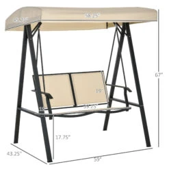 Outsunny 2-Person Patio Swings With Canopy, Outdoor Canopy Swing With Adjustable Shade, Breathable Mesh Seats And Steel Frame For Garden, Poolside, Backyard, Beige -Outsunny rV9c1717f276912a3
