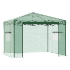 Outsunny 10' X 10' X 8' Portable Pop-up Walk-in Greenhouse With Roll-up Door & 2 Windows For Growing Flowers, Herbs, Vegetables