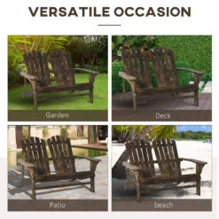 Outsunny Outdoor Adirondack Chair Wooden Loveseat Armchair For Garden Deck Patio, Brown -Outsunny rgia0918746780618
