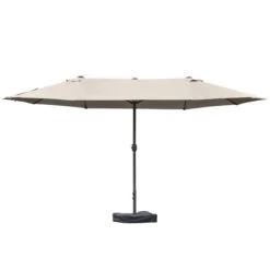 Outsunny Patio Umbrella 15' Steel Rectangular Outdoor Double Sided Market With Base, UV Sun Protection & Easy Crank For Deck Pool Patio, Coffee