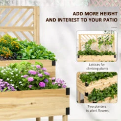 Outsunny 2 Tier Raised Garden Bed With Trellis, Wooden Elevated Planter Box With Legs And Metal Corners, For Vegetables, Flowers, Herbs, Natural -Outsunny rlba091866ea03aaf