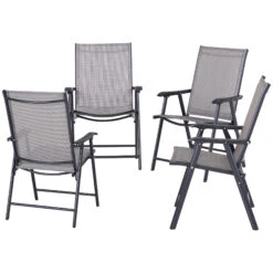 Outsunny Set Of 4 Patio Folding Chairs, Stackable Outdoor Sling Patio Dining Chairs With Armrests For Lawn, Camping, Dining, Beach, Metal Frame, No Assembly, Gray 22 Outsunny Set Of 4 Patio Folding Chairs, Stackable Outdoor Sling Patio Dining Chairs With Armrests For Lawn, Camping, Dining, Beach, Metal Frame, No Assembly, Gray -Outsunny roVdaa17f73ce43e8